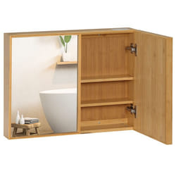 Armoire murale de salle de bain kleankin Bambou 65.2x14x50cm Bois naturel