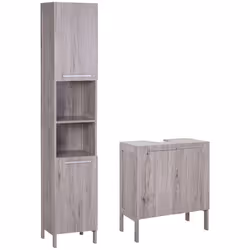Meuble Colonne Rangement Salle de Bain + Meuble sous-vasque - kleankin - MDF - 60x30x70cm - Gris