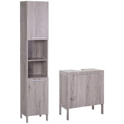 Meuble Colonne Rangement Salle de Bain + Meuble sous-vasque - kleankin - MDF - 60x30x70cm - Gris