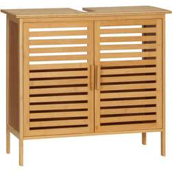 Kleankin - Meuble sous-vasque 2 portes à lattes - dim. 66L x 29l x 61,5H cm - bois de bambou verni