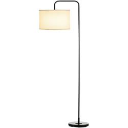 Homcom - Lampadaire design néo-rétro max. 40 w 163H cm abat-jour circulaire aspect lin blanc piètement structure acier noir