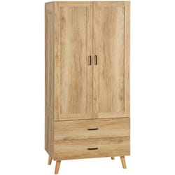 Armoire de rangement design scandinave - armoire de chambre - placard 2 portes avec penderie - 2 tiroirs - aspect chêne clair