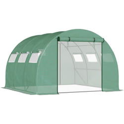 Serre tunnel de jardin grande taille dim. 3L x 2,95l x 1,97H m - 6 fenêtres, porte zippée enroulable - acier galvanisé pe haute densité vert