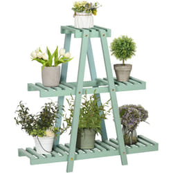 Outsunny - tagère à fleurs pyramidale en bois - porte plante bois 3 étagères - dim. 76L x 26l x 76H cm - sapin vert d'eau