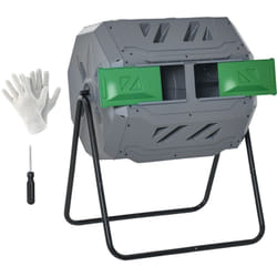 Outsunny - Composteur de jardin - bac à compost pour déchets - rotatif 360° - double chambre 160 l - acier noir pp vert gris