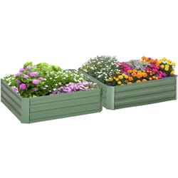 Lot de 2 carrés potager de jardin dim. 100L x 100l x 30H cm tôle d'acier ondulée vert