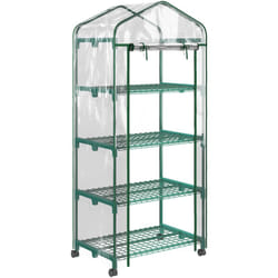 Outsunny - Serre de jardin balcon sur roulettes 4 étagères dim. 0,69L x 0,5l x 1,65H m acier thermolaqué bâche pvc porte zippée transparente