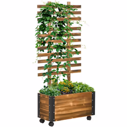 Sublimez votre extérieur avec cette jardinière sur roulettes et son treillis en bois de sapin traité par carbonisation. Carac ...