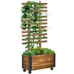 Outsunny - Jardinière avec treillis sur roulettes - inserts d'irrigation, géotextile inclus - métal bois sapin traité carbonisation