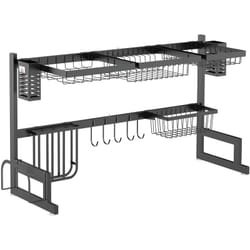 Homcom - gouttoir à vaiselle - organiseur d'évier - 8 espaces de séchage - pieds ventouses - acier inox. noir