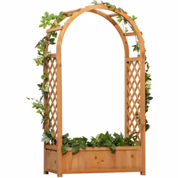 Sublimez votre extérieur avec cette magnifique jardinière sur pied et son treillis arche en bois de sapin pré-huilé. Caractér ...