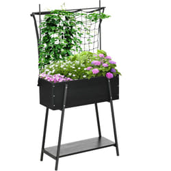 Outsunny - Jardinière sur pieds avec treillis filet - étagère, inserts d'irrigation - châssis métal époxy noir bois sapin noir