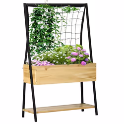 Outsunny - Jardinière - Métal - 80x30x125cm - Bois naturel