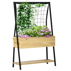 Outsunny - Jardinière - Métal - 80x30x125cm - Bois naturel