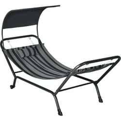 Hamac 1 personne design - auvent, tétière, 2 roulettes - dim. 240L x 92l x 148H cm - acier polyester gris