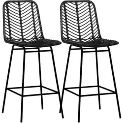 Homcom - Lot de 2 tabourets de bar style colonial piètement acier résine tressée aspect rotin noir