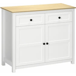 Buffet 2 portes étagère réglable 2 tiroirs panneaux particules blanc aspect bois clair