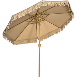 Outsunny - Parasol octogonal inclinable ø 2,64 x 2,4H m mât acier aspect bois polyester haute densité 180 g/m² beige