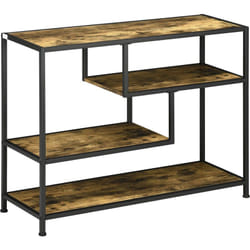 Console design industriel 4 étagères acier noir panneaux aspect bois vieilli