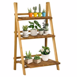 Etagère échelle à fleurs pliable 3 niveaux bois de sapin traité carbonisation