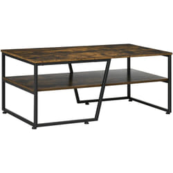 Table basse rectangulaire design industriel avec étagère acier noir panneaux aspect vieux bois veinage