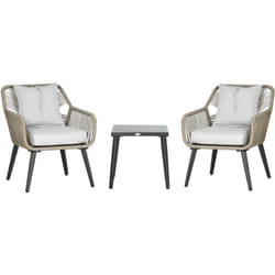 Ensemble bistro de jardin 2 places 3 pièces style contemporain acier époxy noir résine filaire gris clair