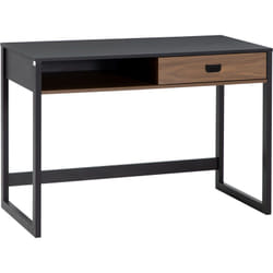 Homcom - Bureau style industriel casier tiroir coulissant panneaux mdf noir aspect noyer