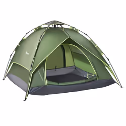 Tente de camping pop up 2-3 personnes 2 portes vert kaki montage démontage facile sac de transport inclus fibre verre polyest ...