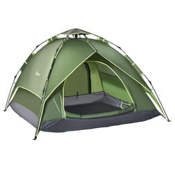 Tente de camping pop up 2-3 personnes 2 portes vert kaki montage démontage facile sac de transport inclus fibre verre polyester