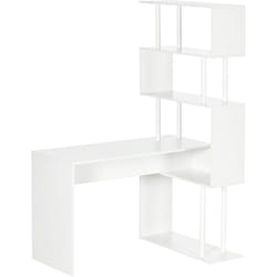 Homcom - Bureau informatique design contemporain avec bibliothèque zig zag 4 étagères panneaux particules blanc