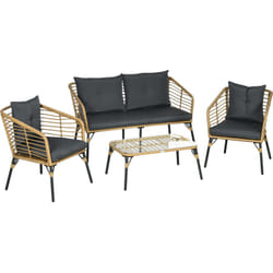 Outsunny - Salon de jardin 4 places 4 pièces style colonial table basse coussins gris fournis résine tressée aspect rotin
