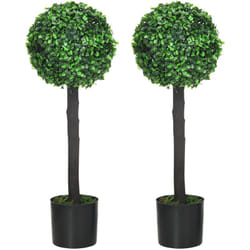 Homcom - Lot de 2 buis artificiels topiaires artificielles en forme de boule dim. ø 20 x 60H cm pots inclus