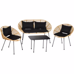 Description générale Ce magnifique ensemble de salon de jardin 4 places avec table basse en résine tressée aspect rotin est p ...