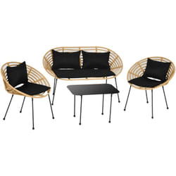 Outsunny - Salon de jardin 4 places 4 pièces style exotique table basse coussins noirs fournis résine tressée aspect rotin