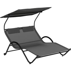 Outsunny - Bain de soleil 2 places lit de jardin design contemporain auvent réglable roulettes tétières acier époxy polyester gris