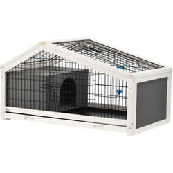 Clapier cage à lapin - niche, plateau déjection, porte et toit ouvrant verrouillables, abreuvoir - acier noir sapin gris blanc