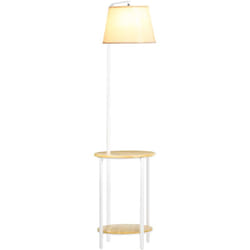 Homcom - Lampadaire étagères design dim. ø 37 x 162H cm 40 w max. bois bambou verni métal abat-jour tissu blanc