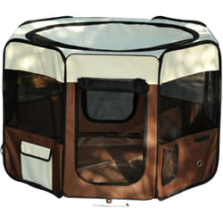 Pawhut - Parc enclos pliable chien chat ø 117 x 76H cm - 2 portes, 2 poches, sac transport - acier Oxford marron beige