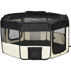 Pawhut - Parc enclos pliable chien chat - ø 120 x 58H cm - acier tissu Oxford - crème noir