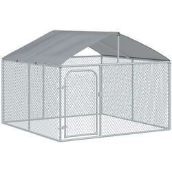 Chenil extérieur avec toit pour chien 5 m² - parc grillagé 230 x 230 x 175 cm - espace couvert - acier galvanisé
