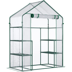 Outsunny - Serre de jardin 6 étagères - dim. 142L x 73l x 195H cm - porte - acier thermolaqué pvc haute densité anti-UV - transparent vert