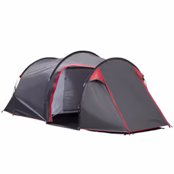 Tente de camping 2-3 personnes montage facile 3 portes fenêtres dim. 4,26L x 2,06l x 1,54H m fibre verre polyester PE gris
