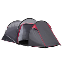 Tente de camping 2-3 personnes montage facile 3 portes fenêtres dim. 4,26L x 2,06l x 1,54H m fibre verre polyester PE gris