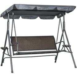 Outsunny - Balancelle de jardin 3 places - auvent réglable, plateaux porte-gobelets - résine tressée pe brun acier polyester gris