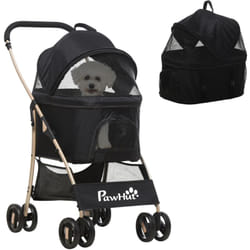 Poussette pliable pour chien chat nacelle amovible 2 en 1 - 4 roues doubles, 2 freins - acier Oxford noir