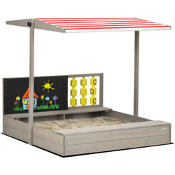 Outsunny - Bac à sable bois carré dim. 1,18L x 1,13l x 1,10H m - hauteur, inclinaison toit réglable, refermable - tableau, jeu - bois sapin gris