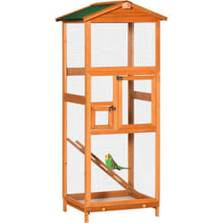 Volière cage à oiseaux - 2 portes tiroir déjection coulissant échelle toit bitumé - bois sapin pré-huilé