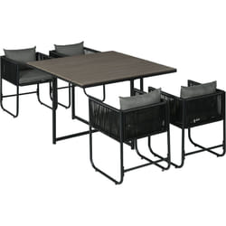 Outsunny - Ensemble salon de jardin encastrable 4 personnes 5 pièces - coussins déhoussables - métal résine filaire noir gris