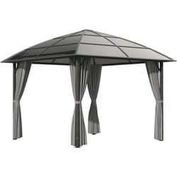 Outsunny - Pavillon de jardin barnum rigide dim. 3,05L x 3,05l x 2,7H m 4 rideaux zippés alu. acier polycarbonate noir polyester gris