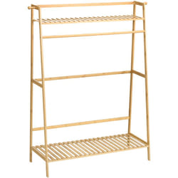 Homcom - Portant à vêtements penderie - 2 étagères, 2 patères, barre de suspension - bambou verni